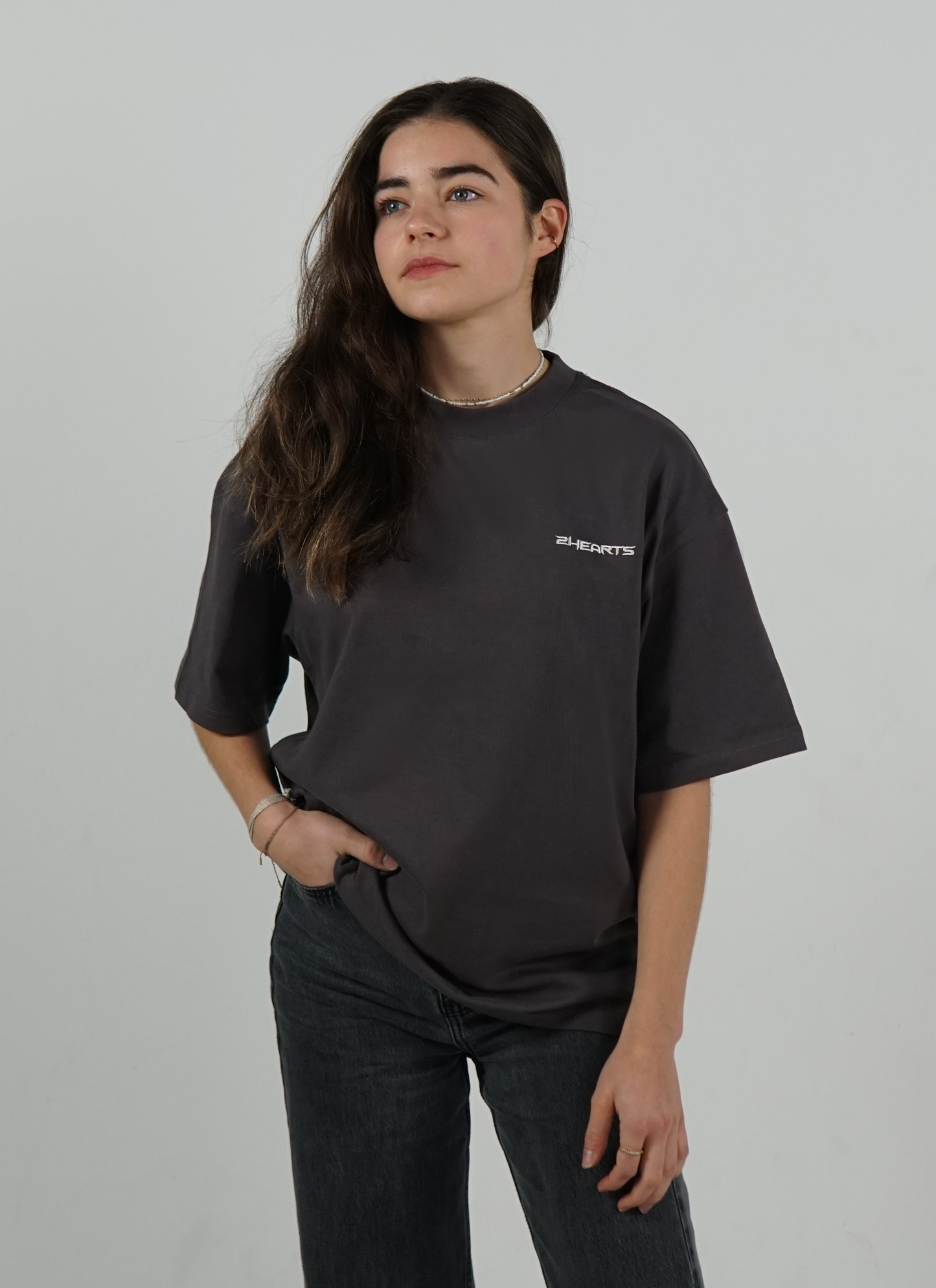 Broken Hearts Oversize T-Shirt Grau